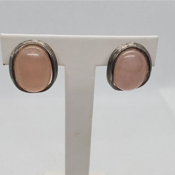 HP! Vintage Rose Quartz & Silver Earrings - Picture 1 of 6